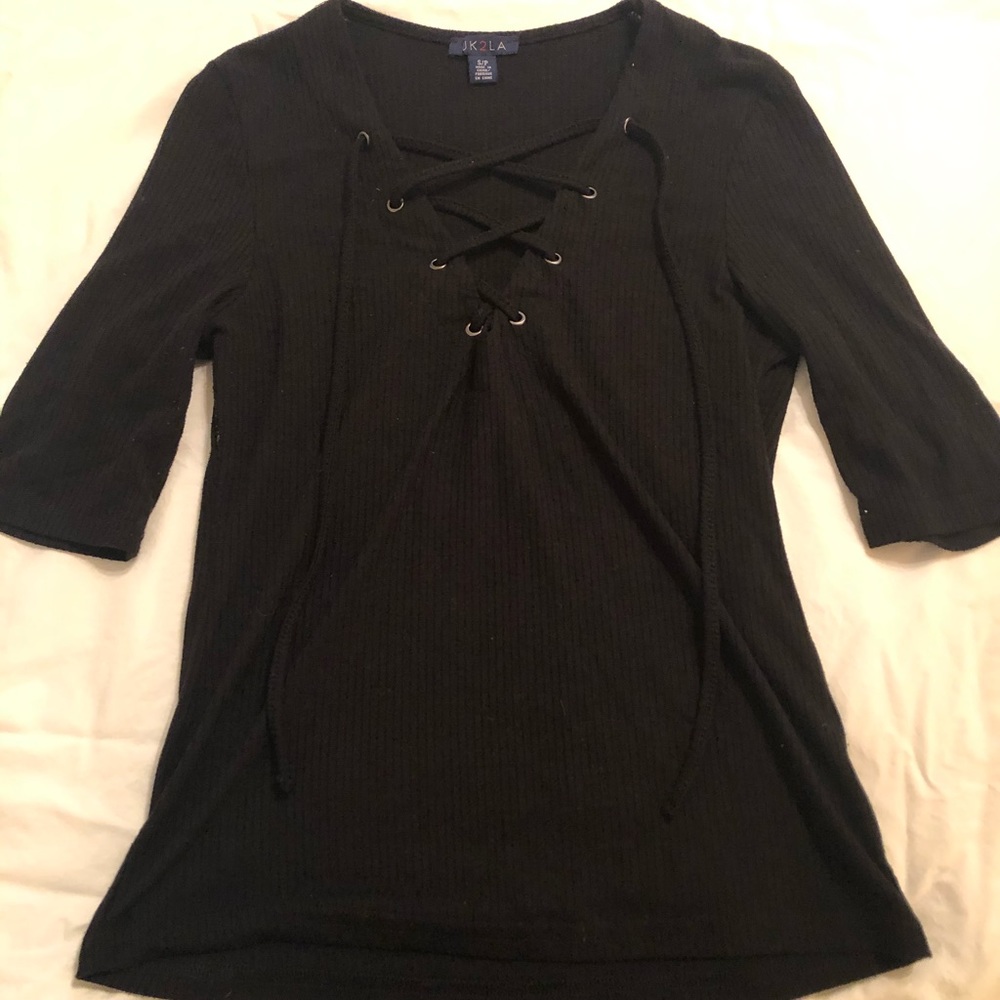 Black Criss Cross V Neck